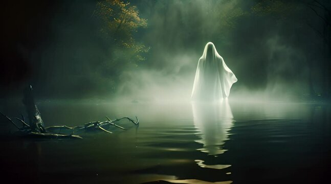 spooky ghost in lake at night