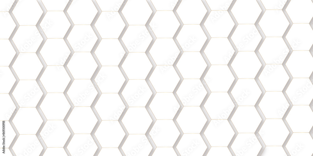 Wall mural abstract pattern with hexagonal white and gray technology line paper background. hexagonal 3d vector
