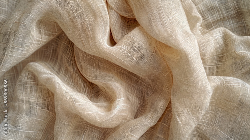 Poster a close-up shot of beige fabric on a white background, ideal for use in textile or fashion related c