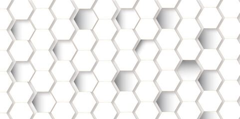 Naklejka premium Abstract pattern with hexagonal white and gray technology line paper background. Hexagonal 3d vector grid tile and mosaic structure simple style hexagonal graphic concept. Futuristic surface design.