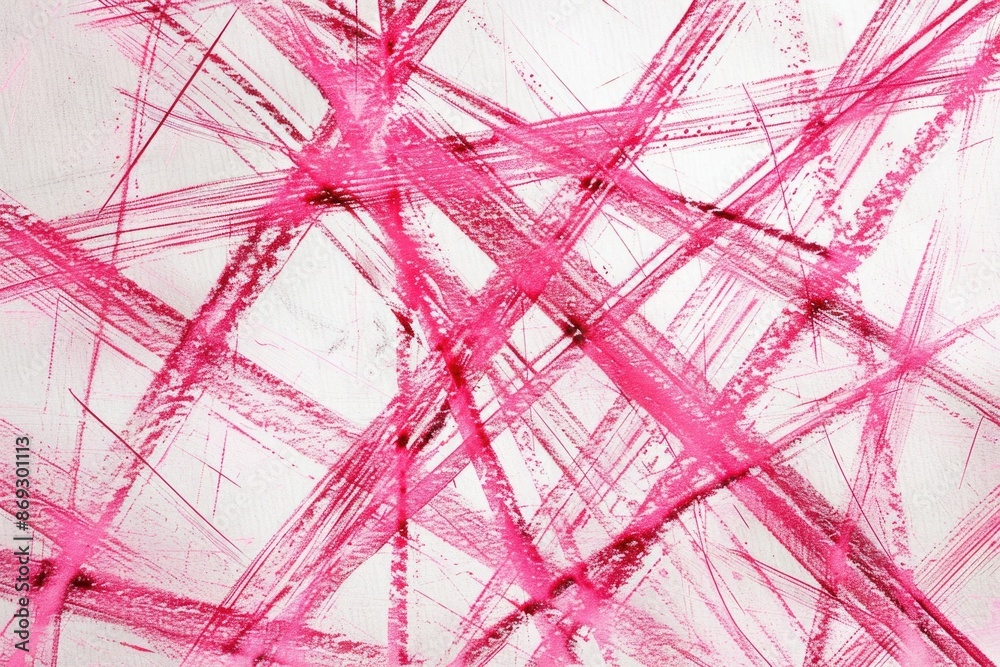 Poster close-up view of a pink painting on a wall with intricate details and textures