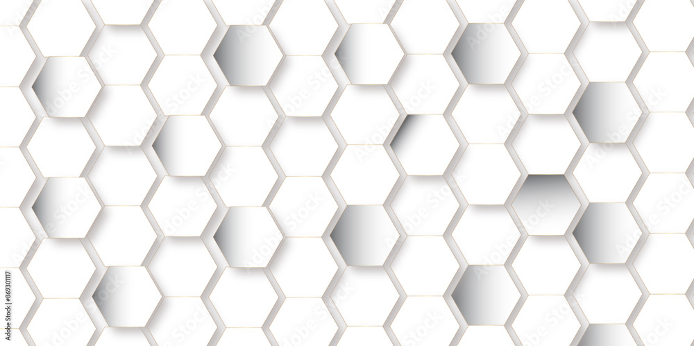 Wall mural abstract pattern with hexagonal white and gray technology line paper background. hexagonal 3d vector