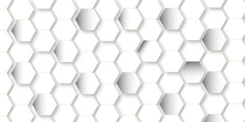 Naklejka premium Abstract pattern with hexagonal white and gray technology line paper background. Hexagonal 3d vector grid tile and mosaic structure simple style hexagonal graphic concept. Futuristic surface design.