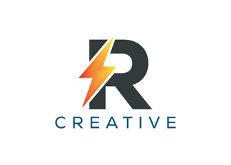 Minimal and professional Letter R  thunder logo design template