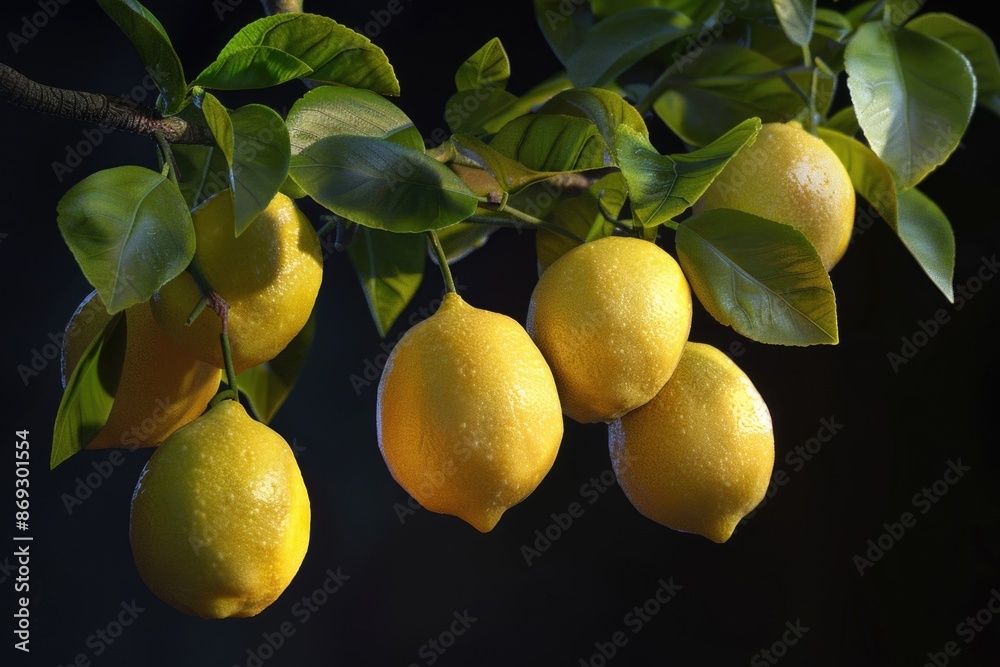 Poster a bunch of lemons are hanging from a tree, ready for picking