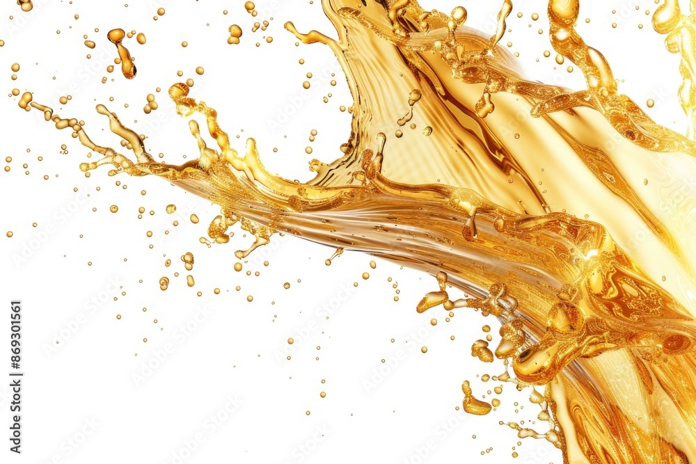 Poster close-up image of a banana being splashed with a liquid, possibly water or milk
