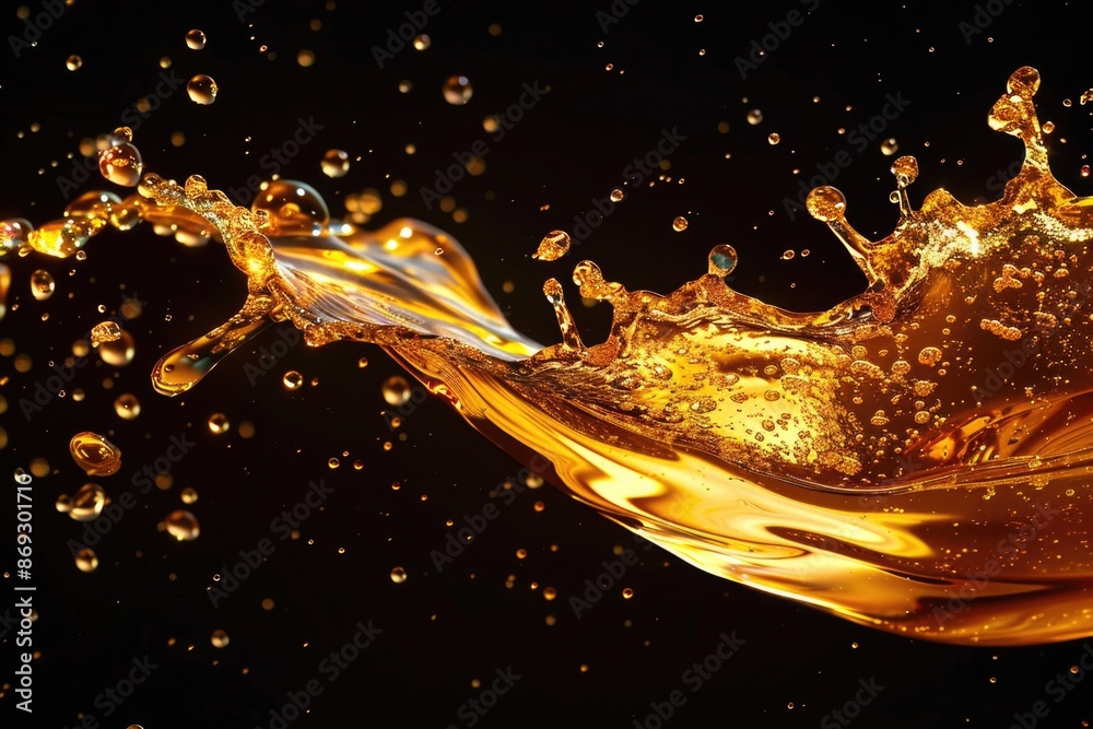 Poster a close-up view of a splash of liquid on a black background, useful for abstract designs and backgro