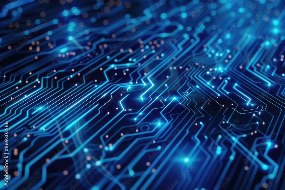 Poster Close-up shot of a computer circuit board with various electronic components and wires