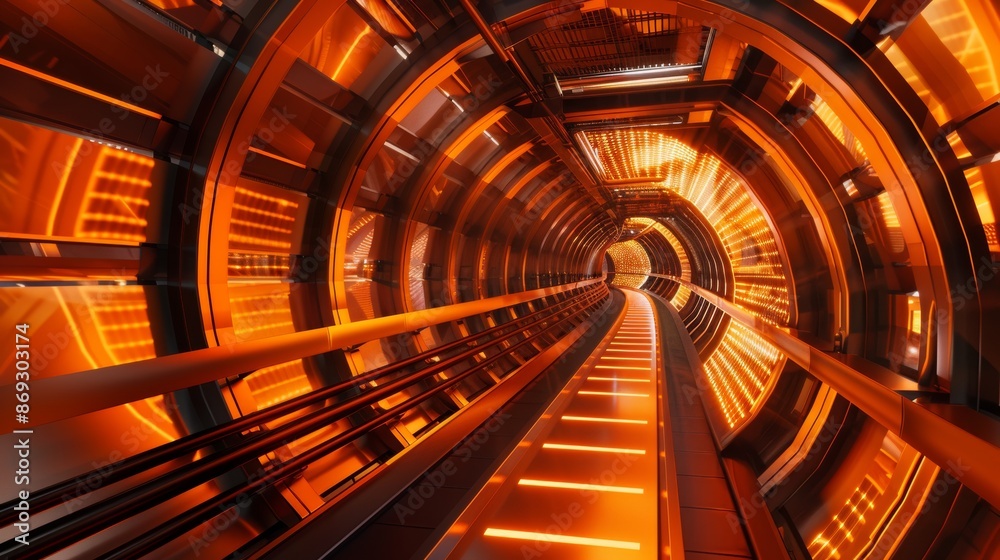 Poster the spaceship tunnel scene in a sci-fi futuristic setting. 3d rendering for titles and background.