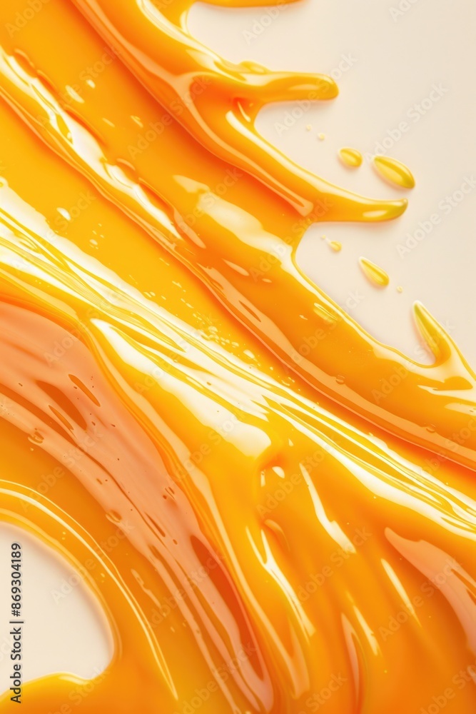 Poster a close-up shot of a bright yellow liquid on a white surface, suitable for use in science or medical