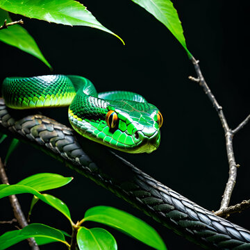 Green snake on a branch 
