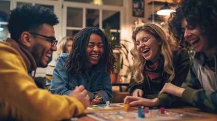 Friends gathered for a lively game night, laughing and playing board games