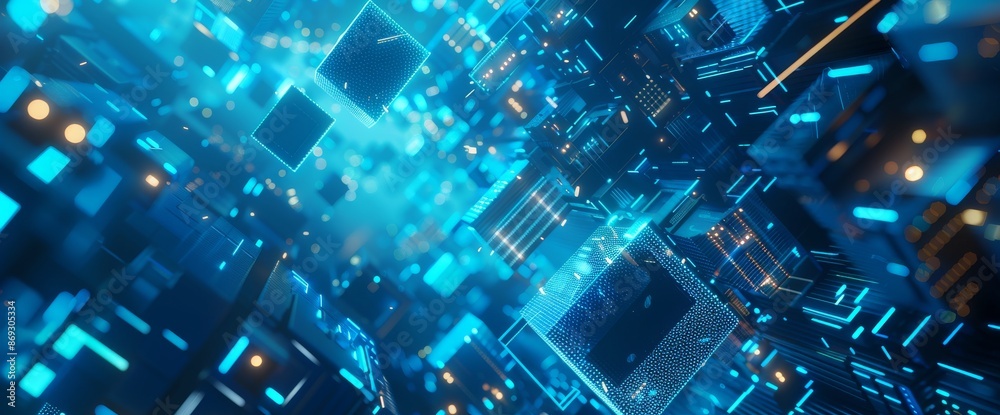 Poster 3d rendering of abstract technology background with concept of cyberspace blocks.