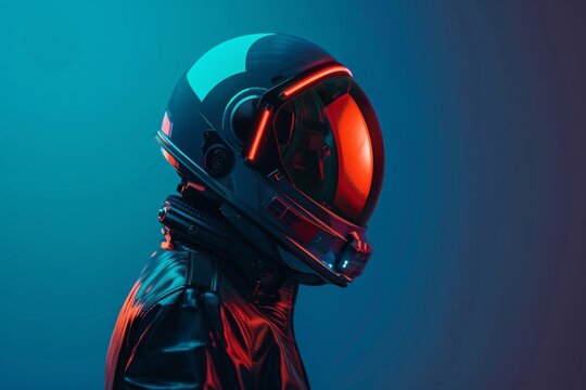 A future sci-fi woman in tactical overalls and a sci-fi helmet. Digital illustration.