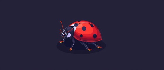 Obraz premium A detailed ladybug with shiny red shell and black spots, pixel art, vivid colors and fine details, 8bit, charming and lifelike