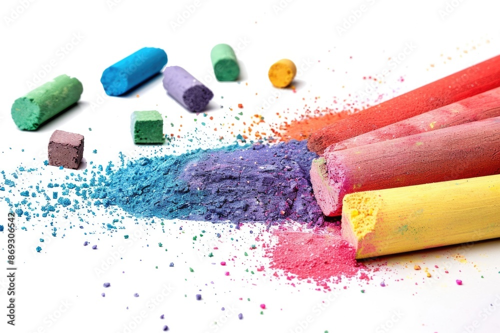 Poster a colorful image of art supplies with chalk and crayons neatly stacked