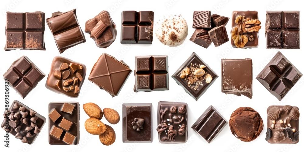 Poster A selection of chocolates and nuts displayed on a white surface for display or consumption