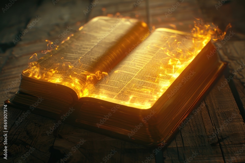 Poster a open book with flames engulfing the pages
