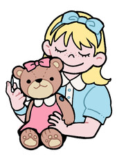 テディベアを縫う女の子