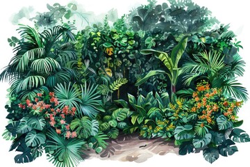 Fototapeta premium A dense jungle with numerous plants and foliage