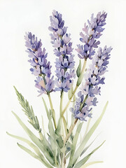 Fototapeta premium Lavender flowers watercolor on white background, purple flowers