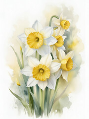 Obraz premium Daffodils flowers watercolor on white background