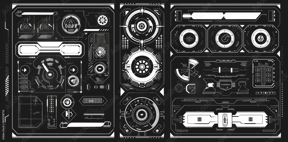 Poster the interface consists of stats, data information, and infographics displayed on a sci-fi futuristic