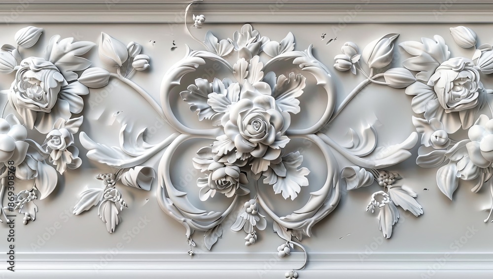 Canvas Prints white decorative relief wall, French style, 3D modeled, high resolution