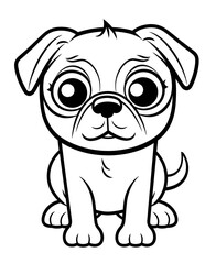 Obraz premium Pug dog cute cartoon outline illustration. Clipart image for sticker, children coloring books
