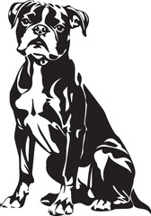black and white sitting boxer dog