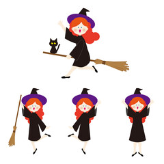 ハロウィンの魔女のイラストセット