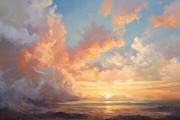 Obraz premium Sunset painting landscape outdoors. 