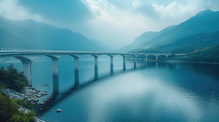 Obraz premium A beautiful large automobile bridge that goes in an arc and passes through the bay. Generative AI.