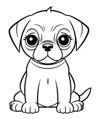 Fototapeta premium Pug dog cute cartoon outline illustration. Clipart image for sticker, children coloring books