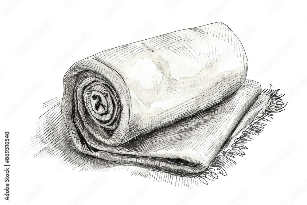 Poster a single rolled up towel lies on a table, ready for use