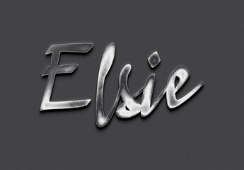 Chrome metal 3D name design of Elsie on grey background.