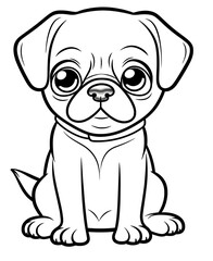 Obraz premium Pug dog cute cartoon outline illustration. Clipart image for sticker, children coloring books