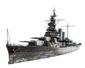 naval Warship on White Background