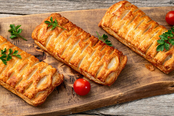Golden Puff pastry stuffed with sausage and cheese