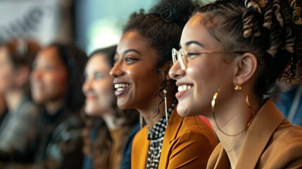 Fototapeta premium Woman in office, smiling or looking forward to interview line up or opportunity. Confident, recruiters, women in the industry, and people awaiting for HR and hiring.