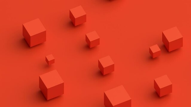 Abstract animation, geometric background design with red cubes, 4k looping video, 3d render
