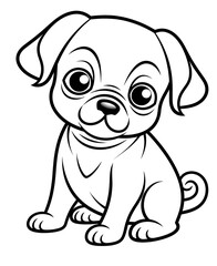 Obraz premium Pug dog cute cartoon outline illustration. Clipart image for sticker, children coloring books