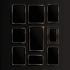 This is a set of frames for images or icons. Retro, 80s style future interface elements. Old sci-fi style panel screen elements. Space ship or futuristic device user interface.