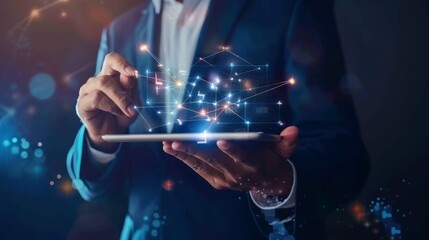 Displaying financial services concepts on a computer tablet.