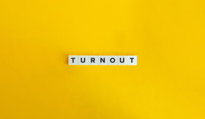 Turnout Word. Letter Tiles on Yellow Background. Minimal Aesthetics.