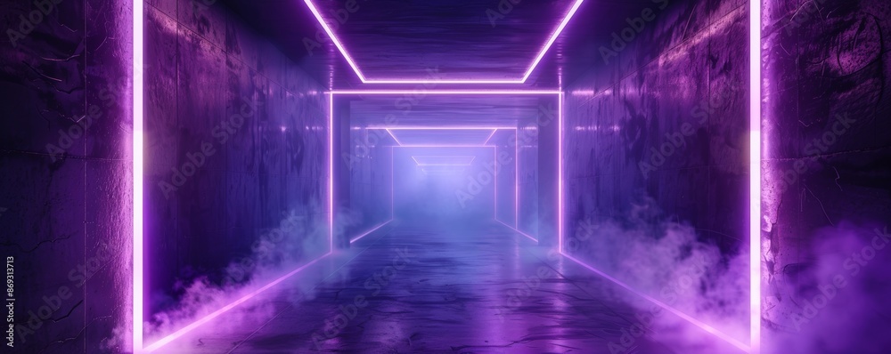 Canvas Prints An illustration of a futuristic sci-fi cyberpunk neon basement wall in 3D