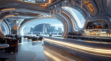 A futuristic bar on a spaceship. Generative AI.