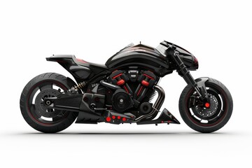Fototapeta premium A black coloured futuristic cyberpunk style motorbike is isolated on a white background in 3D.