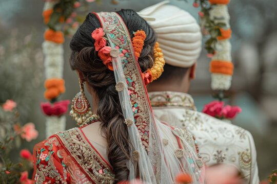 A man and a woman dressed in traditional Indian attire, suitable for cultural or historical images
