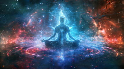 Serene Energy at Cosmic Center in Meditation